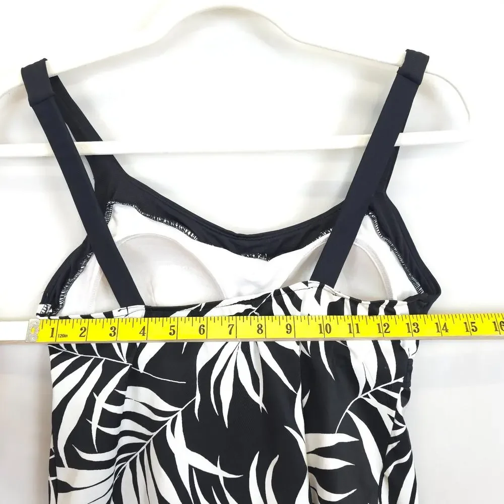 Jamaica Bay Tankini‎ Top Women 12 Black White Palm Leaf Print Padded Babydall